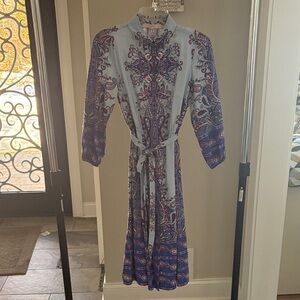LOFT Long Sleeve Paisley Dress in Blue and Purple